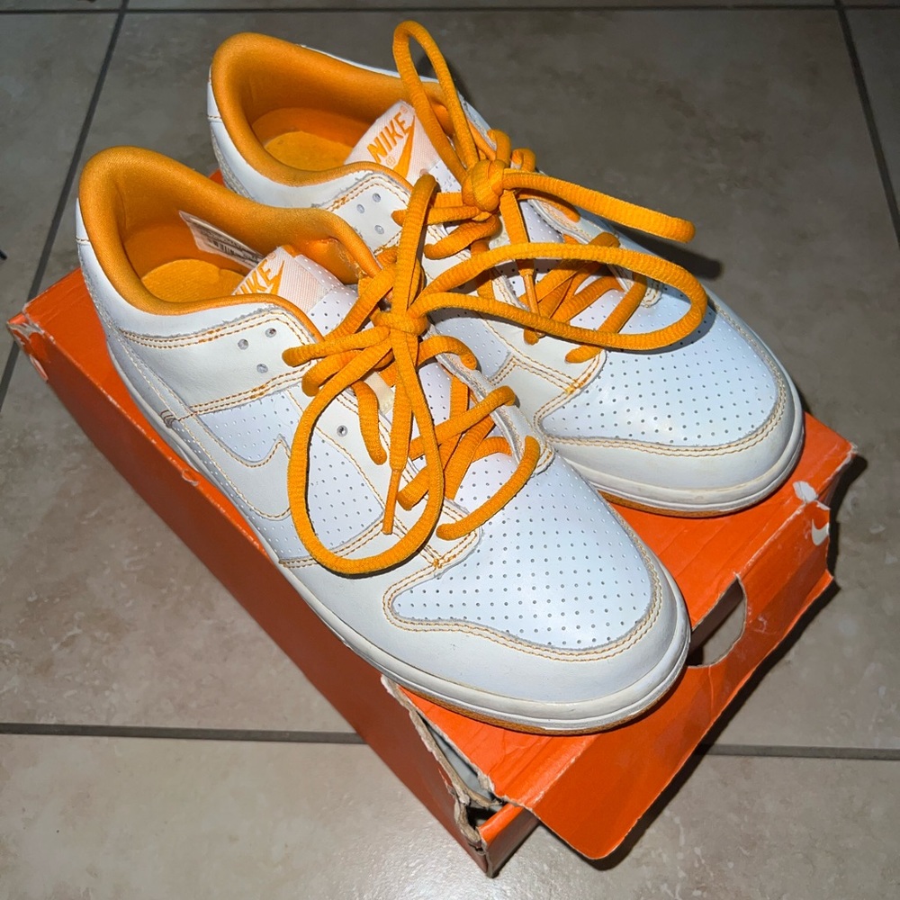 Orange & White Dunks size 5.5y